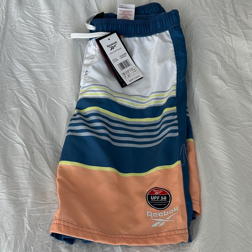 Reebok Blue and Orange Striped Swim Shorts